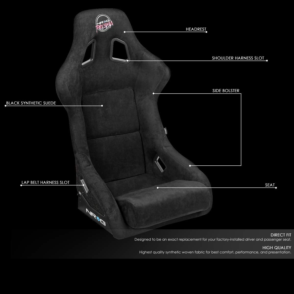 Nrg Innovations Nrg-Frp-302Bk Large Size Fiber Glass Bucket Racing Seat Black Alcantara