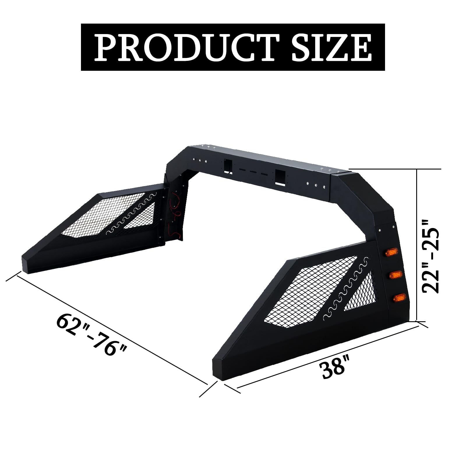 OUKIDR Universal Adjustable Truck Bed Chase Rack Roll Bar with 6X Amber Side Marker Lamps, Chase Rack Roll Bar for Full Size Pic