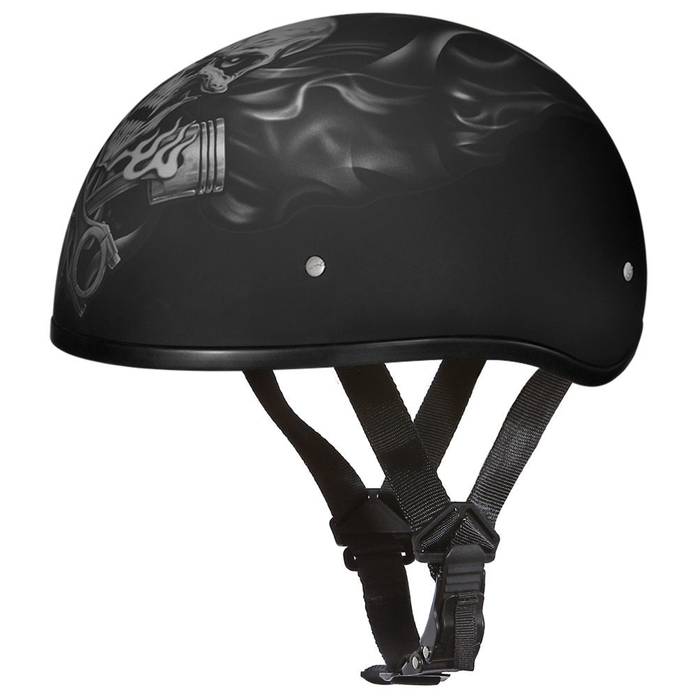 Daytona Helmets Motorcycle Half Helmet Skull Cap- Pistons Skull 100% Dot Approved