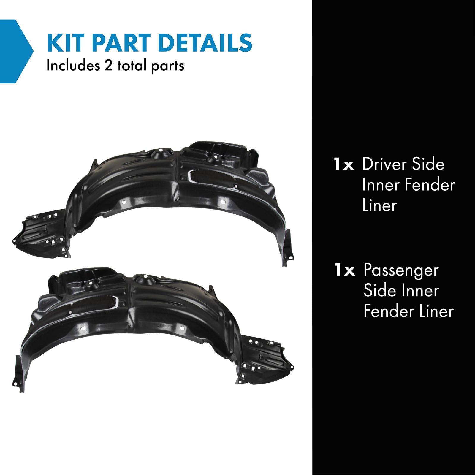 Trq Inner Fender Liner Set Compatible With 2018 Toyota C-Hr To1248218 To1249218