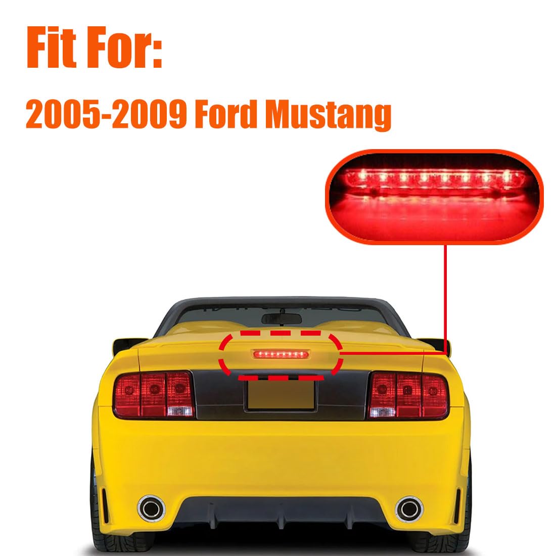 Sl-Hermosa Full Led Third Brake Light Compatible With 2005-2009 Ford Mustang, Rear Brake Stop Tail Light Oem# 6R3Z13A613A