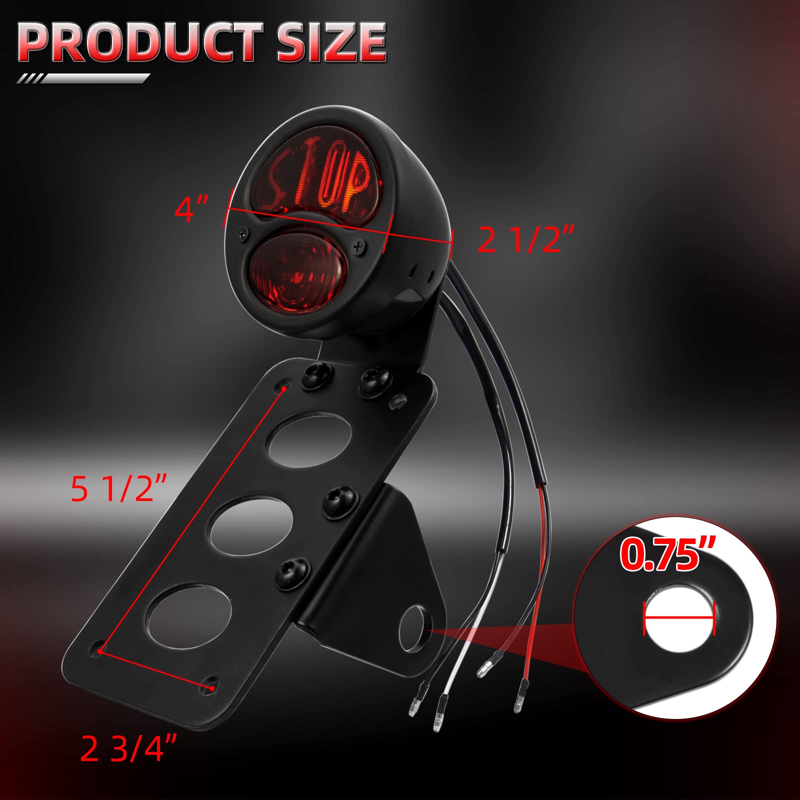 Amazicha Motorcycle 3/4' Axle Hole Side Mount License Plate Bracket Led Brake Tail Light Compatible For Harley Davidson Sporster Bobber Chopper Cafe