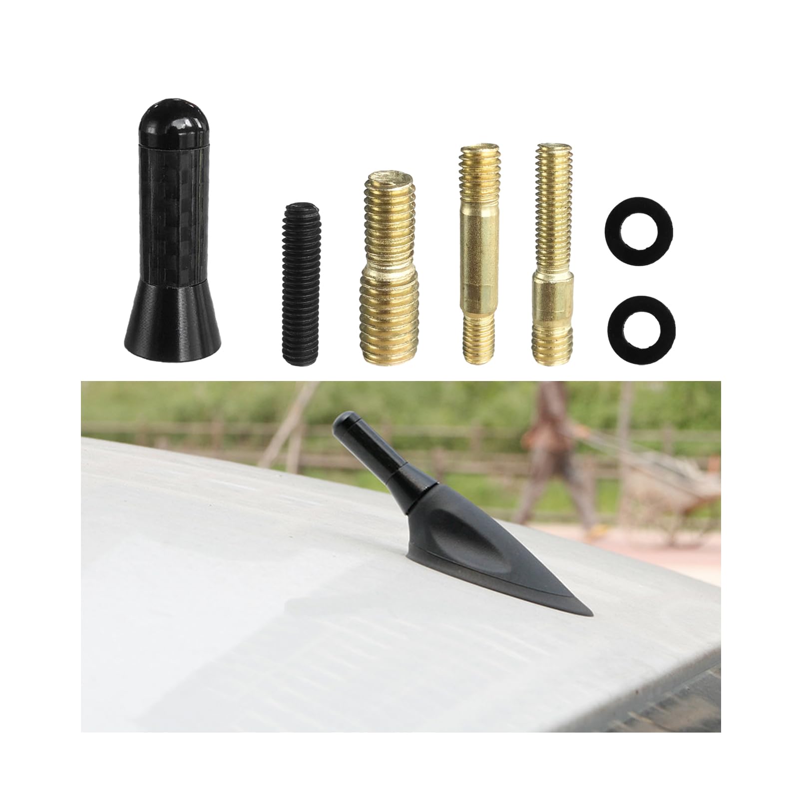 Augeny Car Short Antenna, 1.37'' Carbon Fiber Antenna Replacement With Aluminum Screw, Mini Aerial Auto Stubby Antenna, Universa