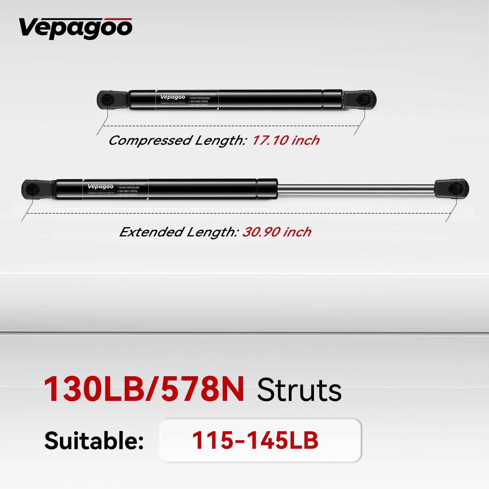 Vepagoo St309P130 30.9Inch 130Lb/578N Gas Strut Shock Lift Support Replacement For Truck Bed Cover Tonneau Cover, Rv Outside Doo