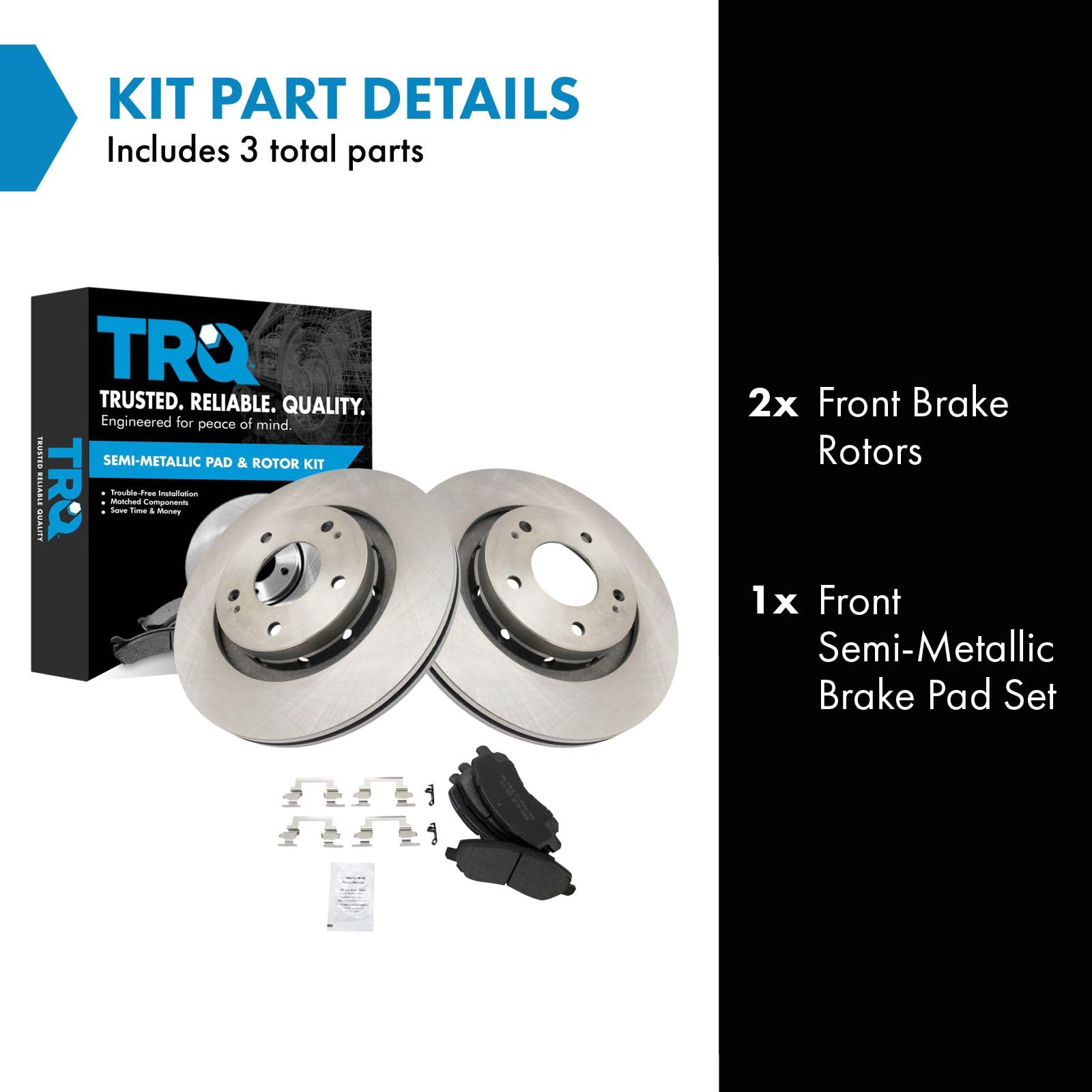 Trq Front Brake Pad & Rotor Kit Brake Pads Brake Rotor Semi-Metallic Compatible With 2005-2006 Mitsubishi Outlander