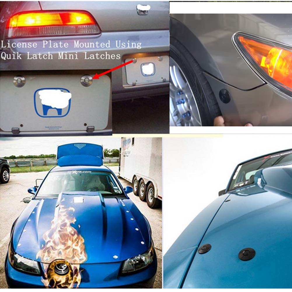 Stetion Quick Release Latch License Plate Lock Clip 4Pcs 1.25 Diameter Aluminum Alloy Car Hood Pins Lock Clip Kit For Bumper Hood License Plate (4 Pack - Black)