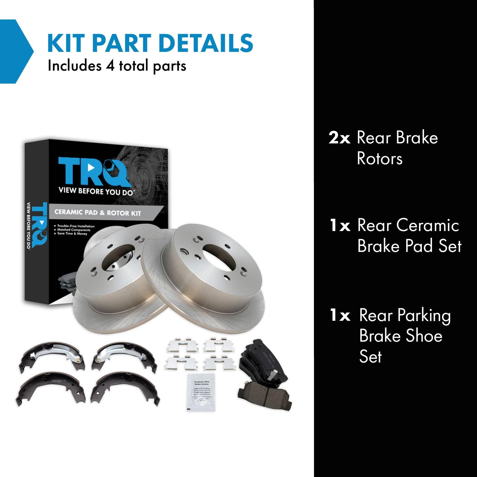 Trq Rear Brake Pad & Rotor Kit Brake Pads Brake Rotor Parking Brake Shoe Set Ceramic Compatible With 2001-2006 Hyundai Santa Fe