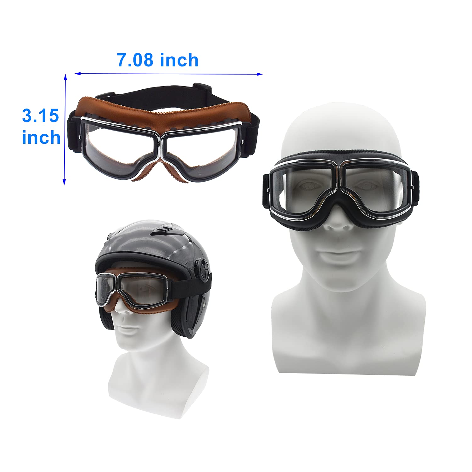 Ljdj Motorcycle Goggles,2 Pack Vintage Anti Fog Pilot Pu Leather Glasses Dustproof Atv Off Road Motorbike Helmet Eyewear Protect For Ridding Motorcross Classes Aviator Goggles For Men Women Adult