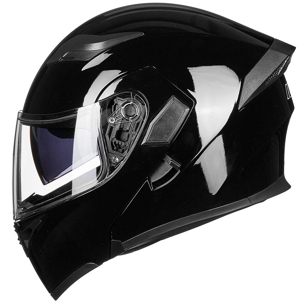 Ilm Motorcycle Dual Visor Flip Up Modular Full Face Helmet Dot Led Light Model 902L (M, Gloss Black - Led)