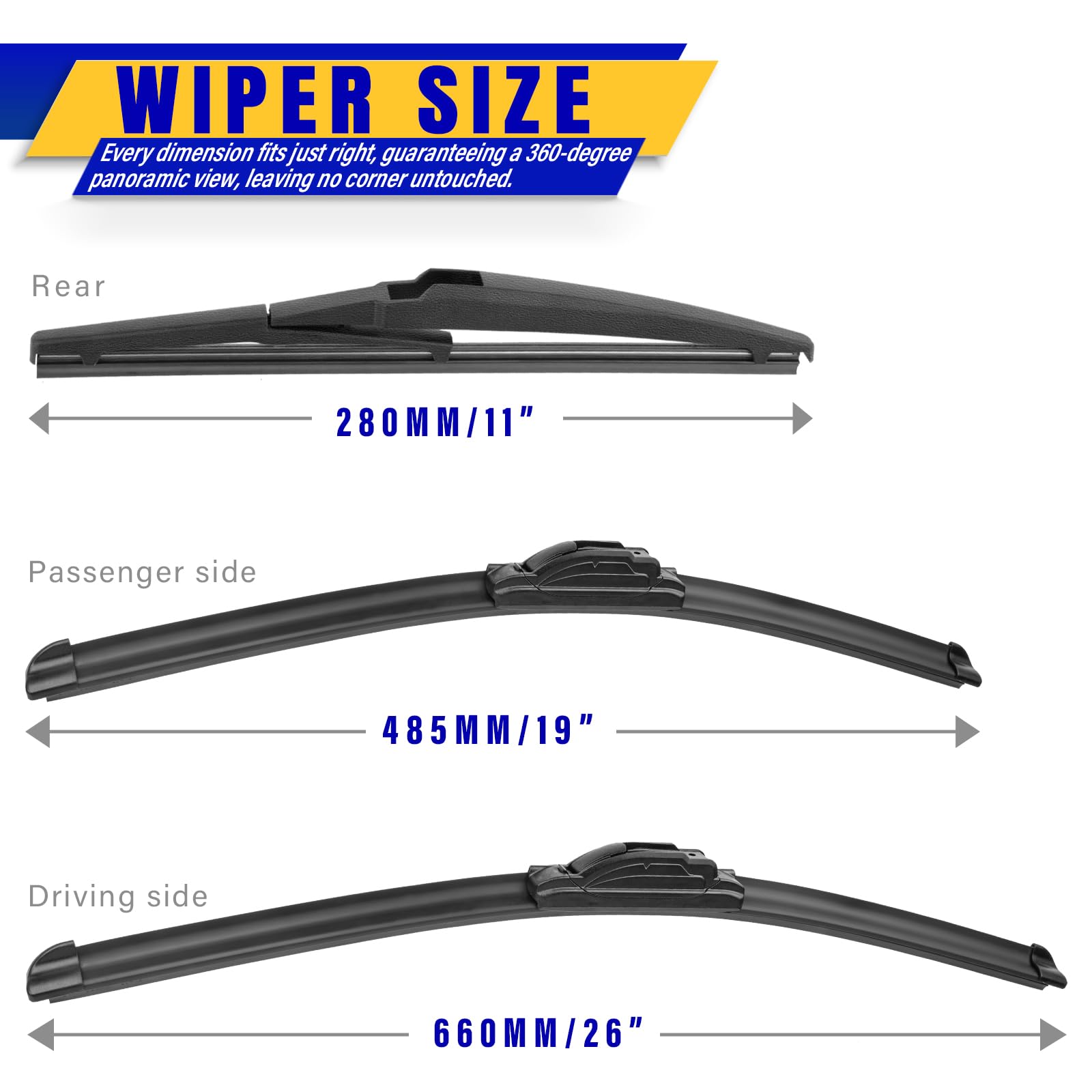 3 Wipers Replacement For 2012-2017 Toyota Prius V, Windshield Wiper Blades Original Equipment Replacement - 26''/19''/11'' (Set