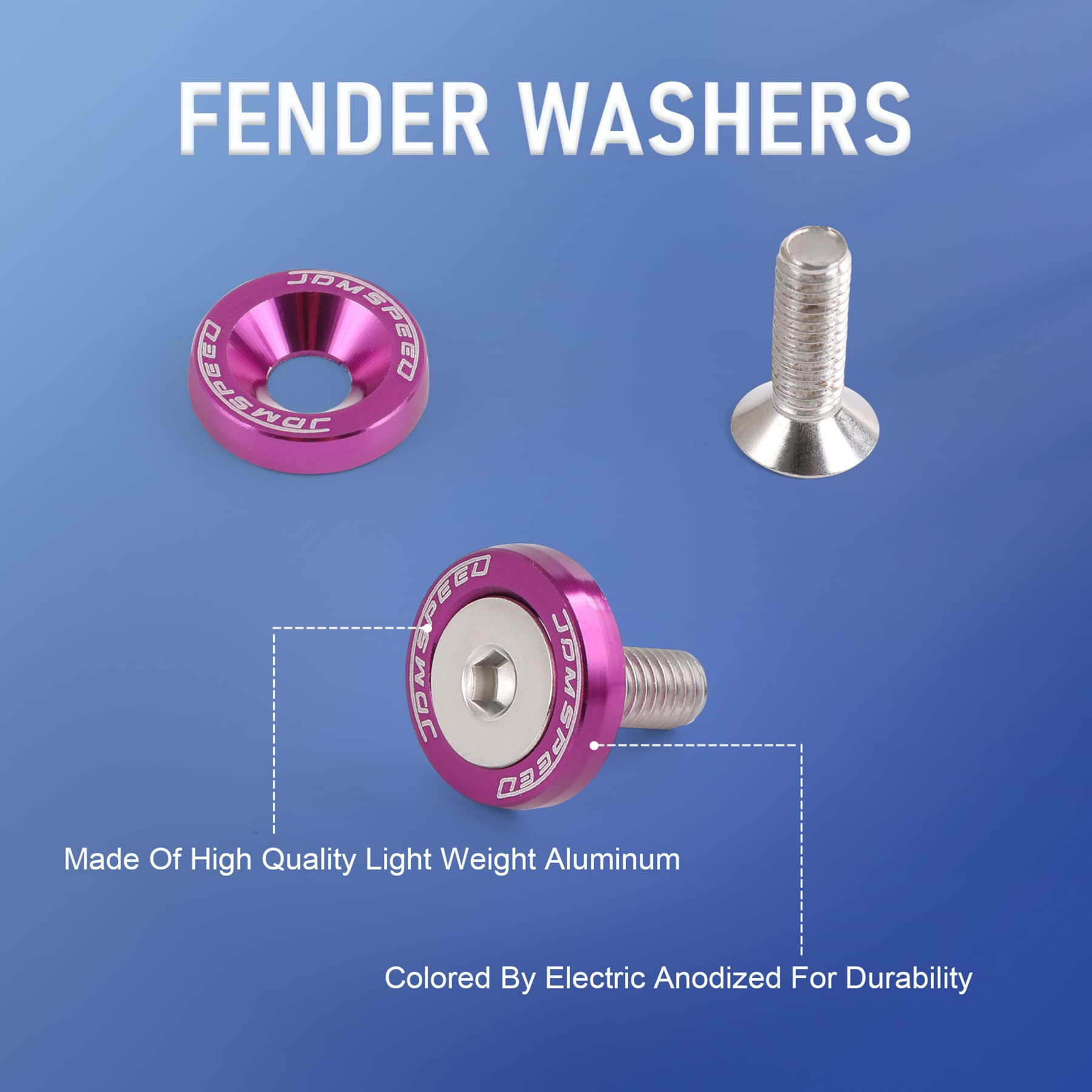 Jdmspeed 20 Pcs Purple Cnc Billet Aluminum Fender Washer Engine Bay Dress Up Kit