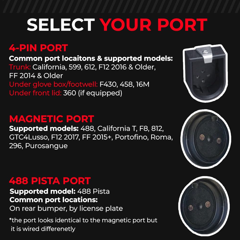 Jmr Battery Charger For Ferrari 488 F8 California T Portofino 812 Roma 296 Gtc4Lusso Ff F12 Purosangue 12Cilindri Trickle Charger Conditioner Maintainer (Magnetic Port, Add Lithium Mode)