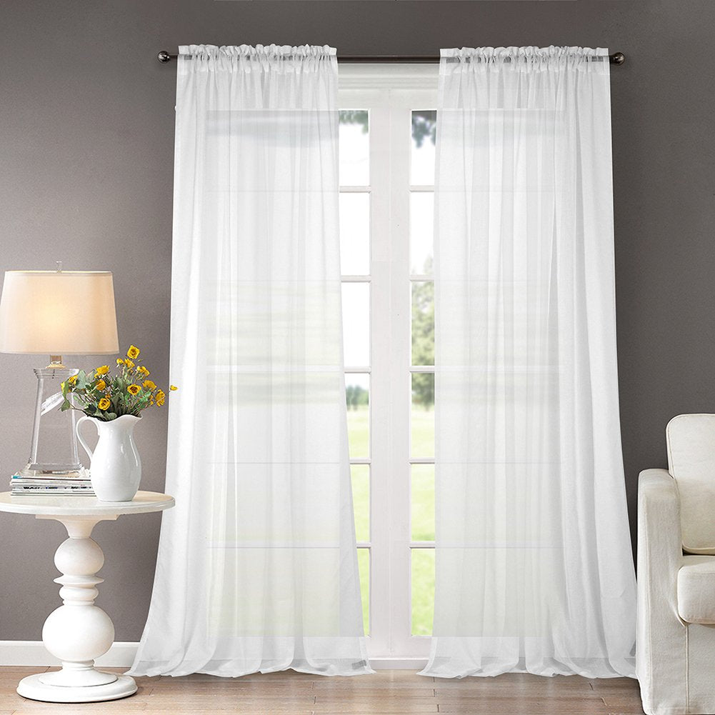 Dreaming Casa Solid Sheer Curtains Living Room White Rod Pocket Voile Draperies Window Treatment 72 W X 84 L 2 Panels