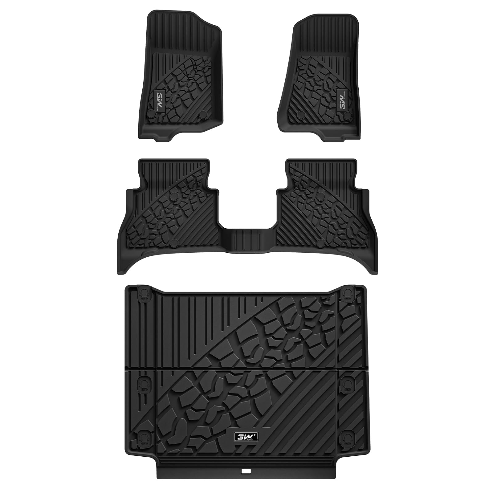 3W Floor Mats & Cargo Liner Custom Fit for Jeep Wrangler 4XE 2021 2022 2023 2024 2025 (Non JL/JK), All Weather TPE Rubber Heavy 