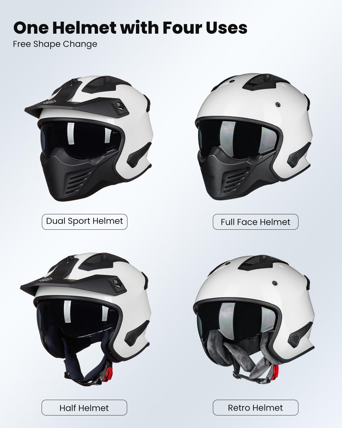 Ilm Open Face Motorcycle 3/4 Half Helmet For Dirt Bike Moped Atv Utv Motocross Cruiser Scooter Dot Model 726X(White,2Xl)