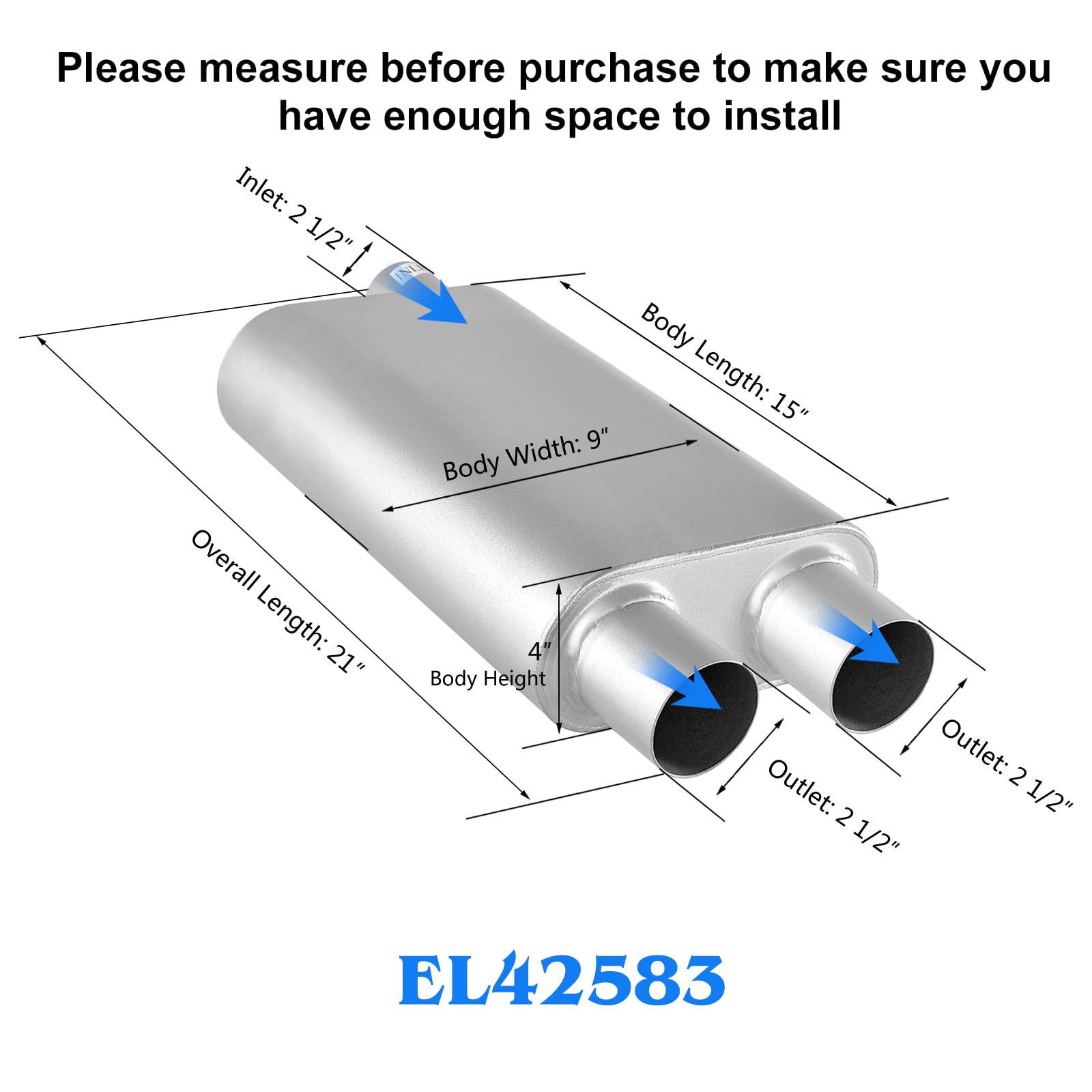 Universal Exhaust Muffler With Aggressive Sound, Anti-Corrosive Muffler, Chamber Performance Mufflers For Cars, Trucks(2.5'' Off
