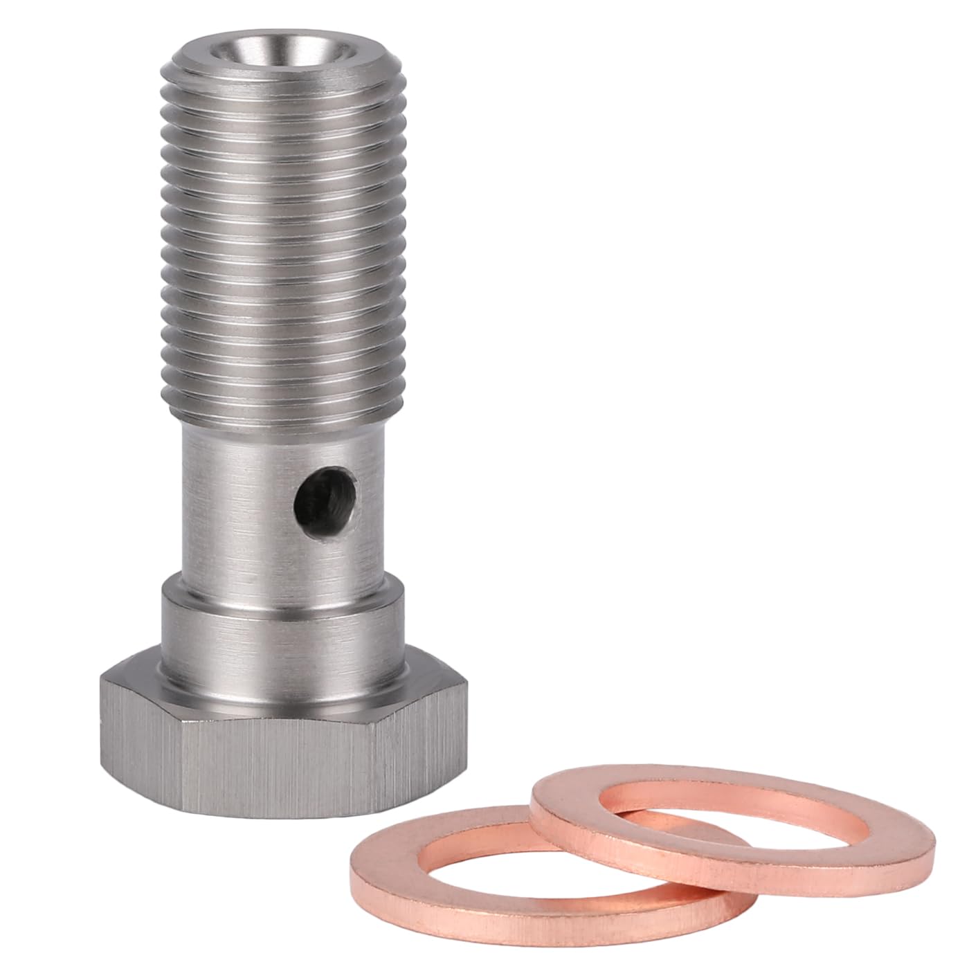 Podavelle M12X1.0 Metric Stainless Steel Single Banjo Bolt Brake Fitting Adapter 31Mm Long With Copper Washers