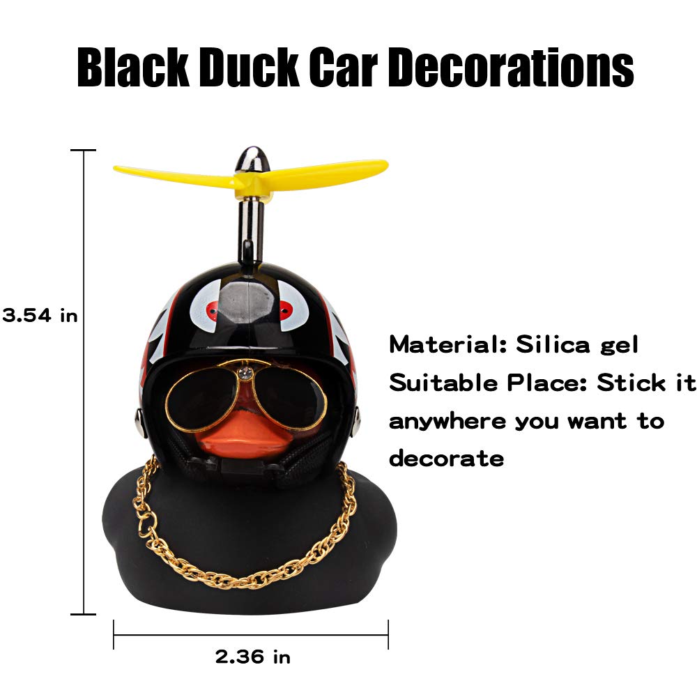 Wonuu Rubber Duck Car Decorations Black Duck Car Dashboard Ornaments With Propeller Helmet