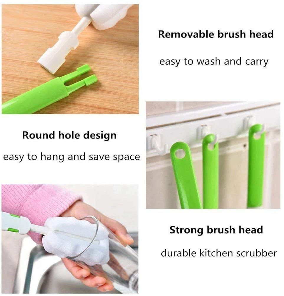 Invoda 4Pcs Bottle Brush,Bottle Washer Set Long Sponge Bottle Cleaning Brushes Baby Bottle Cleaner Brush, Nipple Brush (4 Pcs)