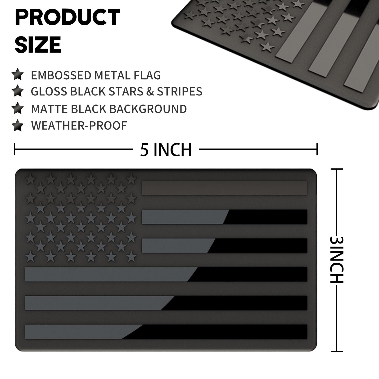 10 Pairs Embossed 3D Metal All Black American Flag Emblem Decal Stickers, Matte Black 5'' X 3'' Patriotic Usa Us Flag Car Decals