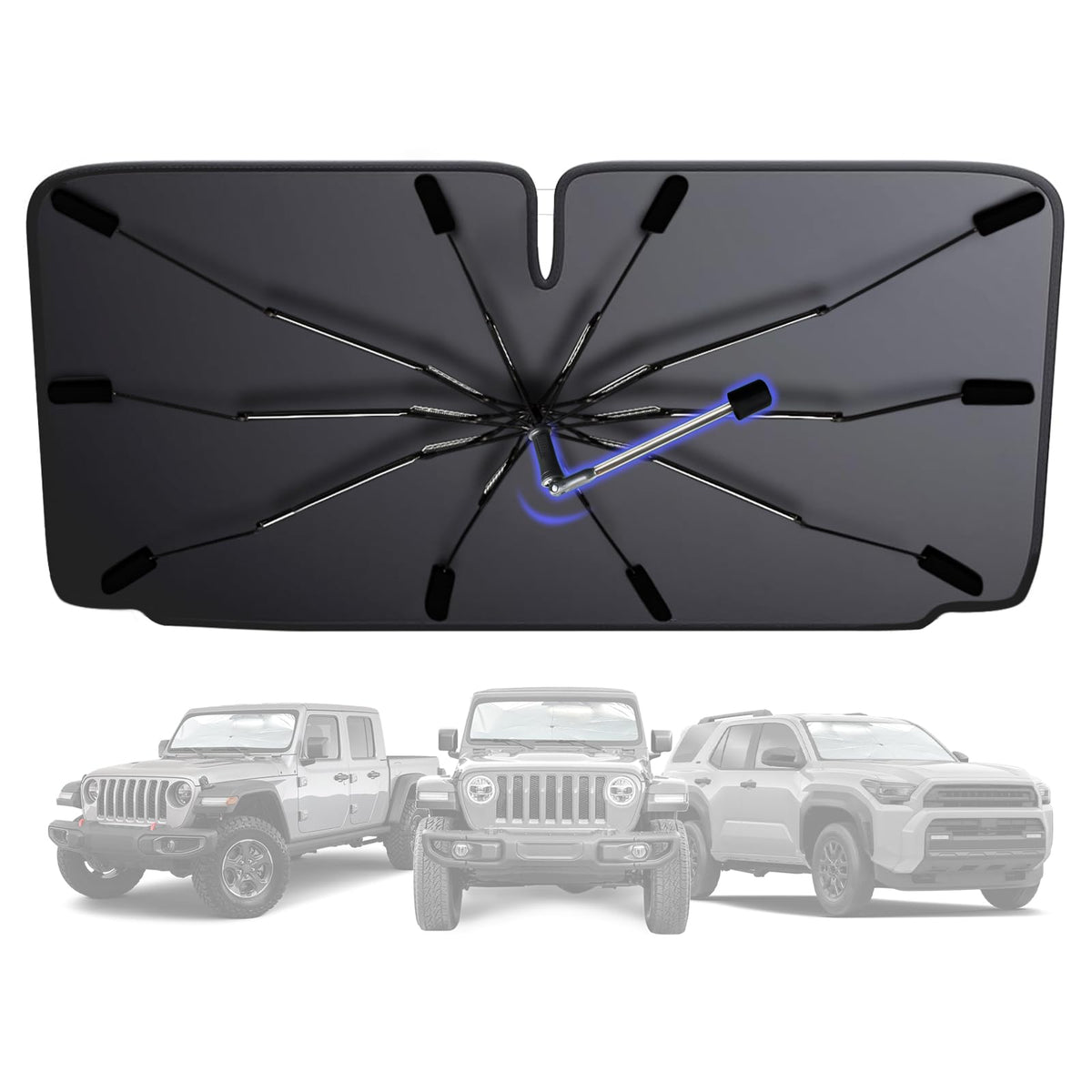 2025 Windshield Sun Shade Umbrella, Foldable Car Sunshade For Mid-Size Sedan, 360 Rotating Automotive Interior Sun Protection Fo