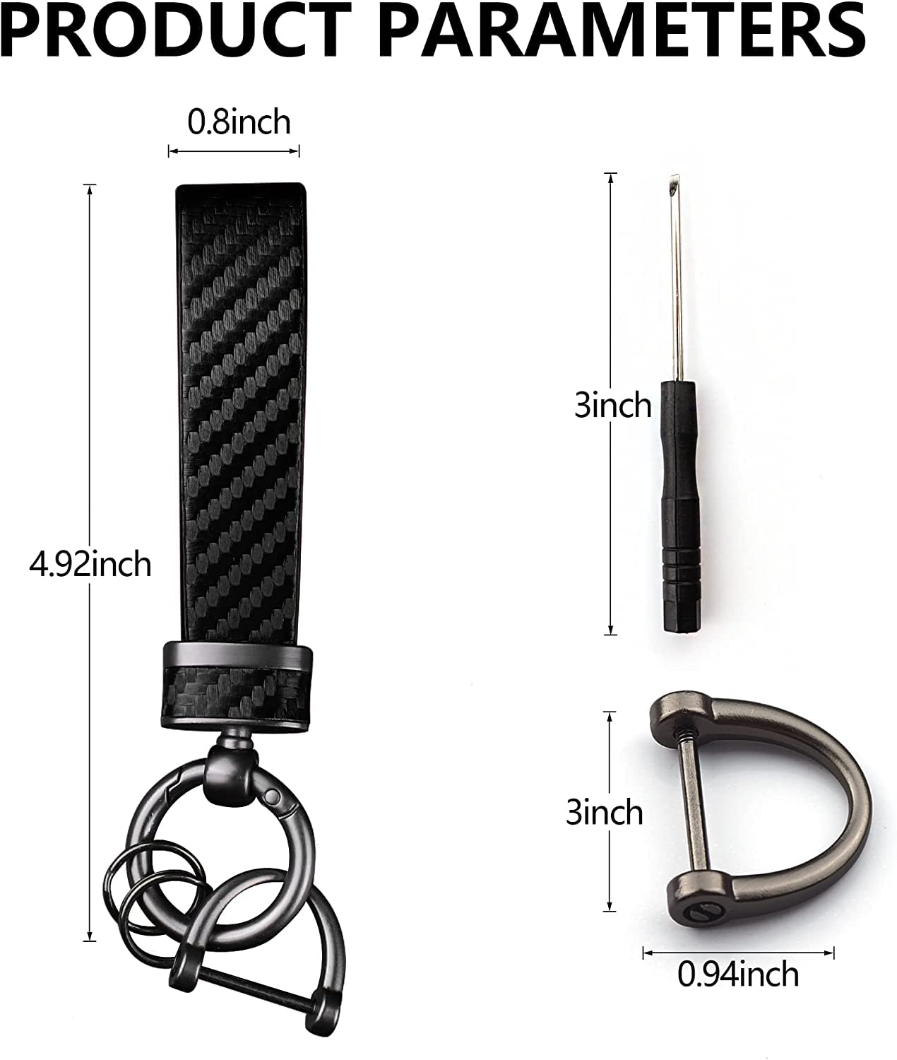 Turcee 2Pcs Carbon Fiber Car Keychain Kit,Gift For Men And Women,Quick Release Spring With D-Ring Anti Lost Car Keychain Organiz