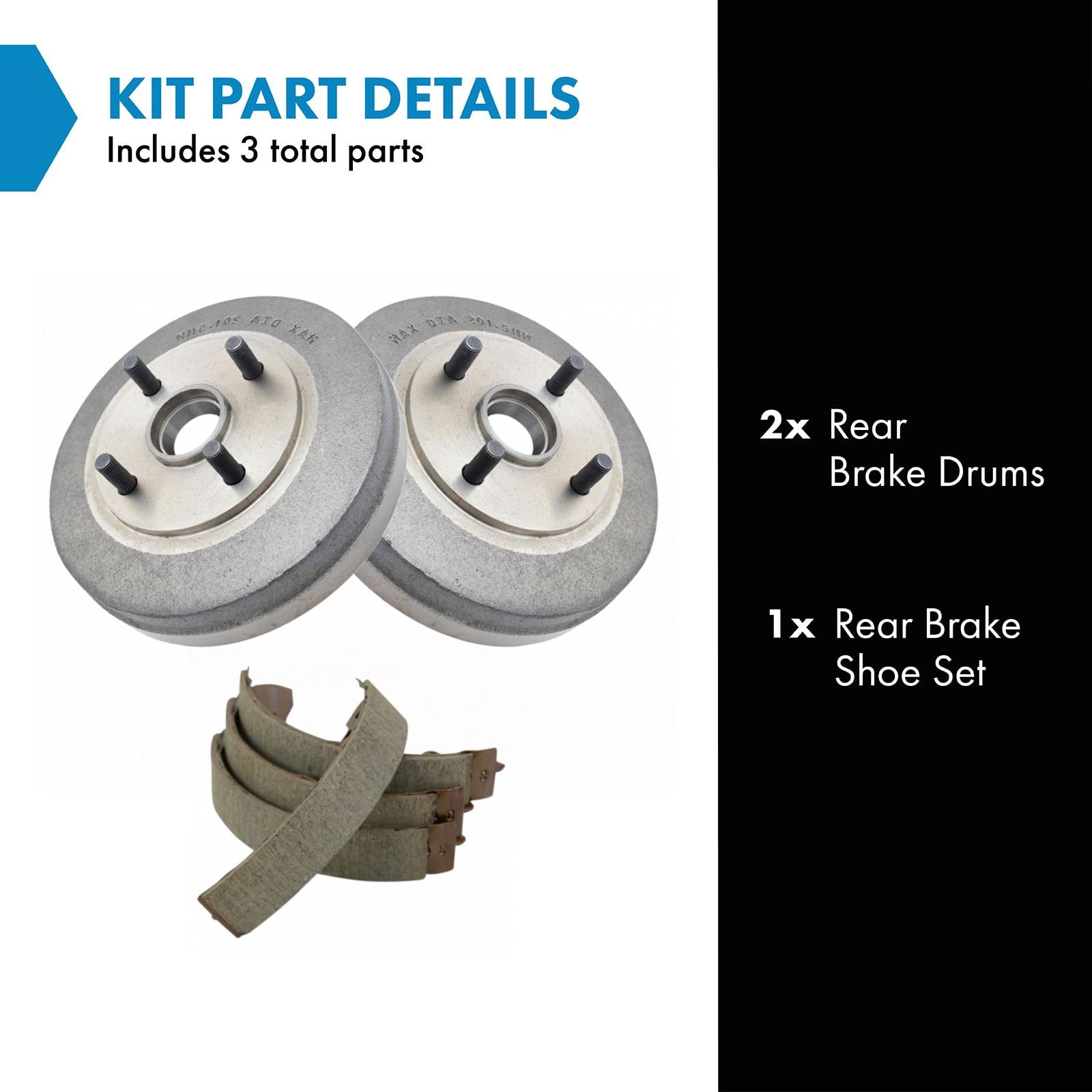 TRQ Rear Brake Shoe & Drum Kit Compatible with 2003 Kia Rio