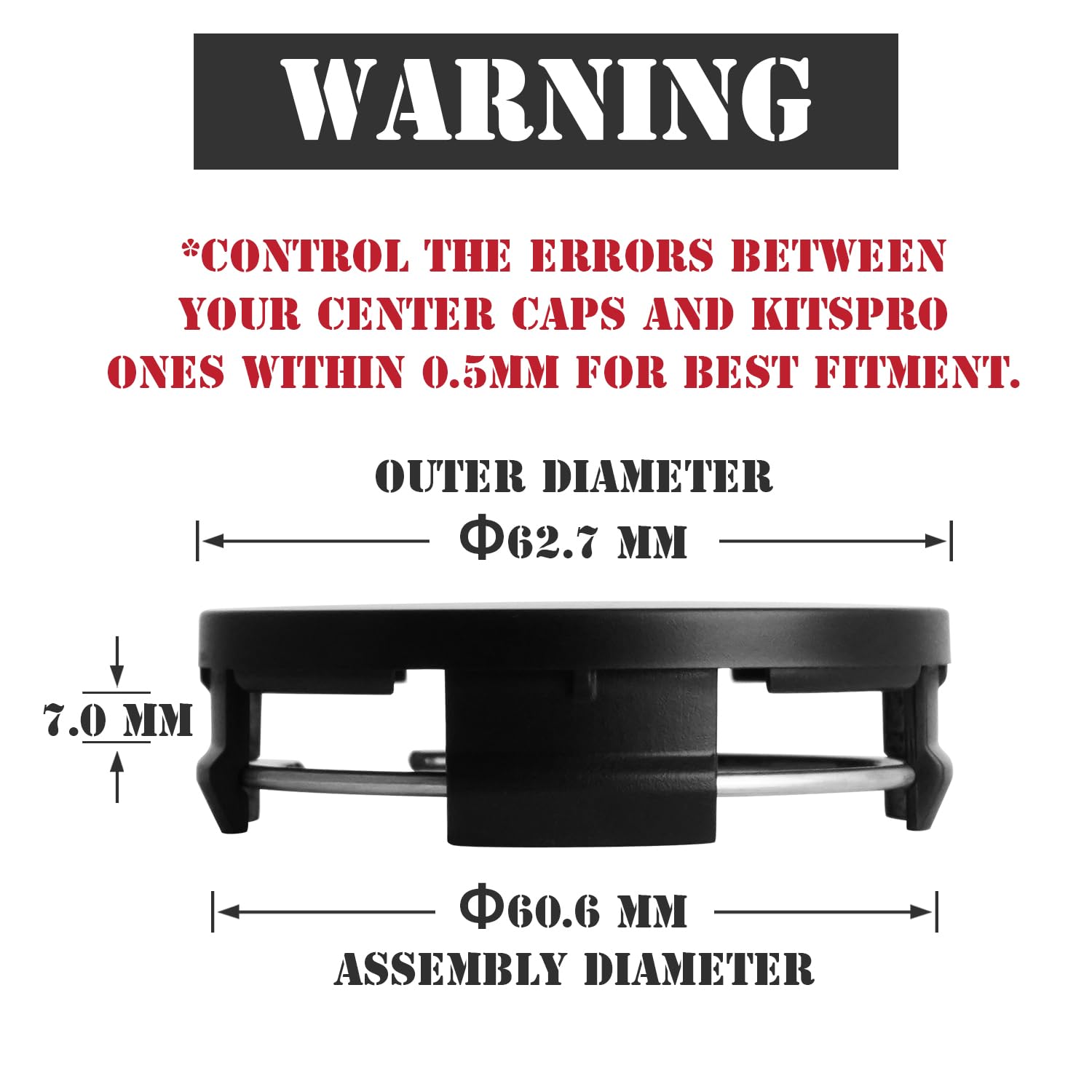 Kitspro 2.5Inch 63Mm Wheel Center Caps For Toyota Corolla Camry Highlander Rav4 Rim Hub Caps, Pack Of 4 (Matte Black, Outer 63Mm