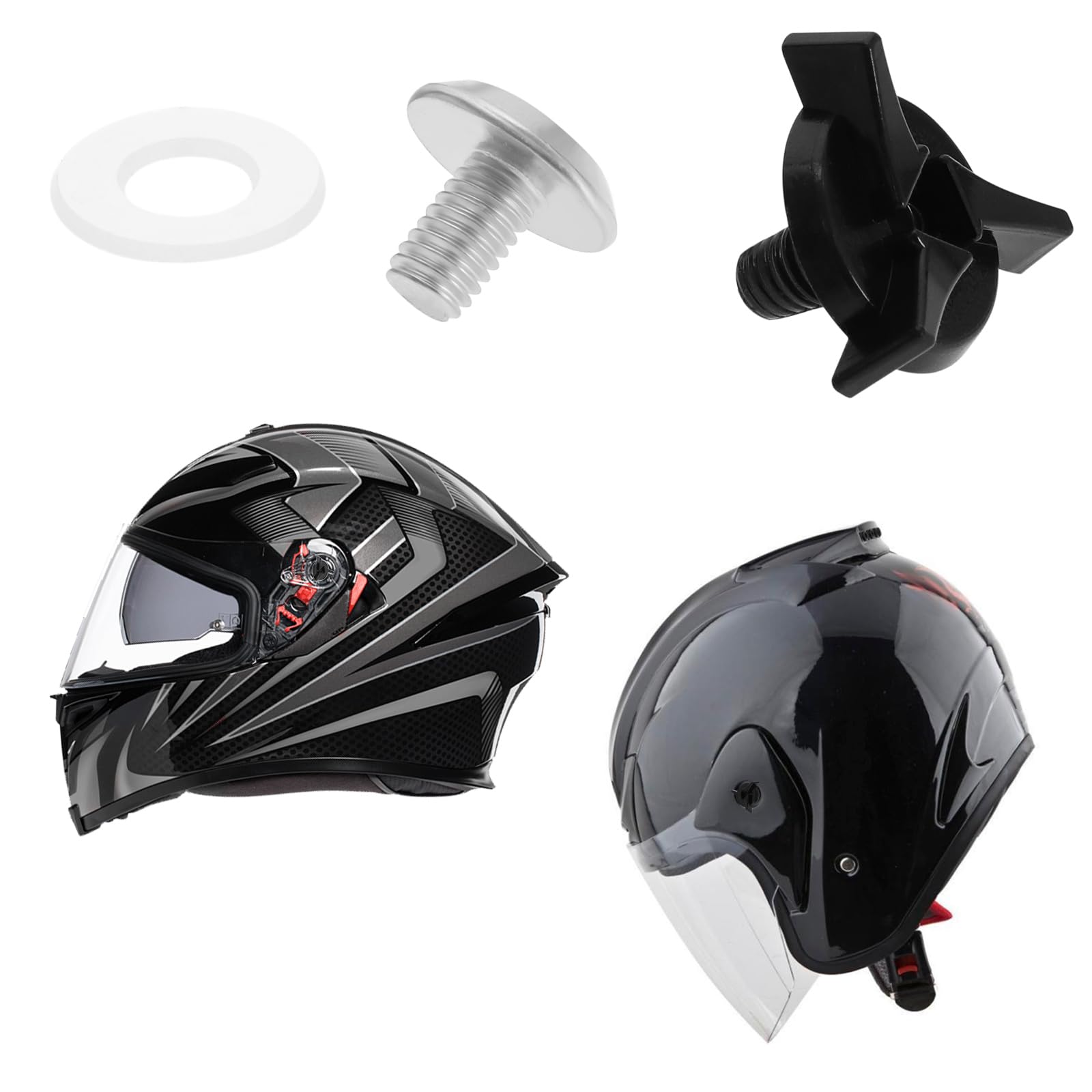 Micro Traders 2 Sets Of Motorcycle Helmet Screws Fixing Screws Helmet Accessories Plastic Metal For Motorcycle Off-Road Vehicles Black Silver