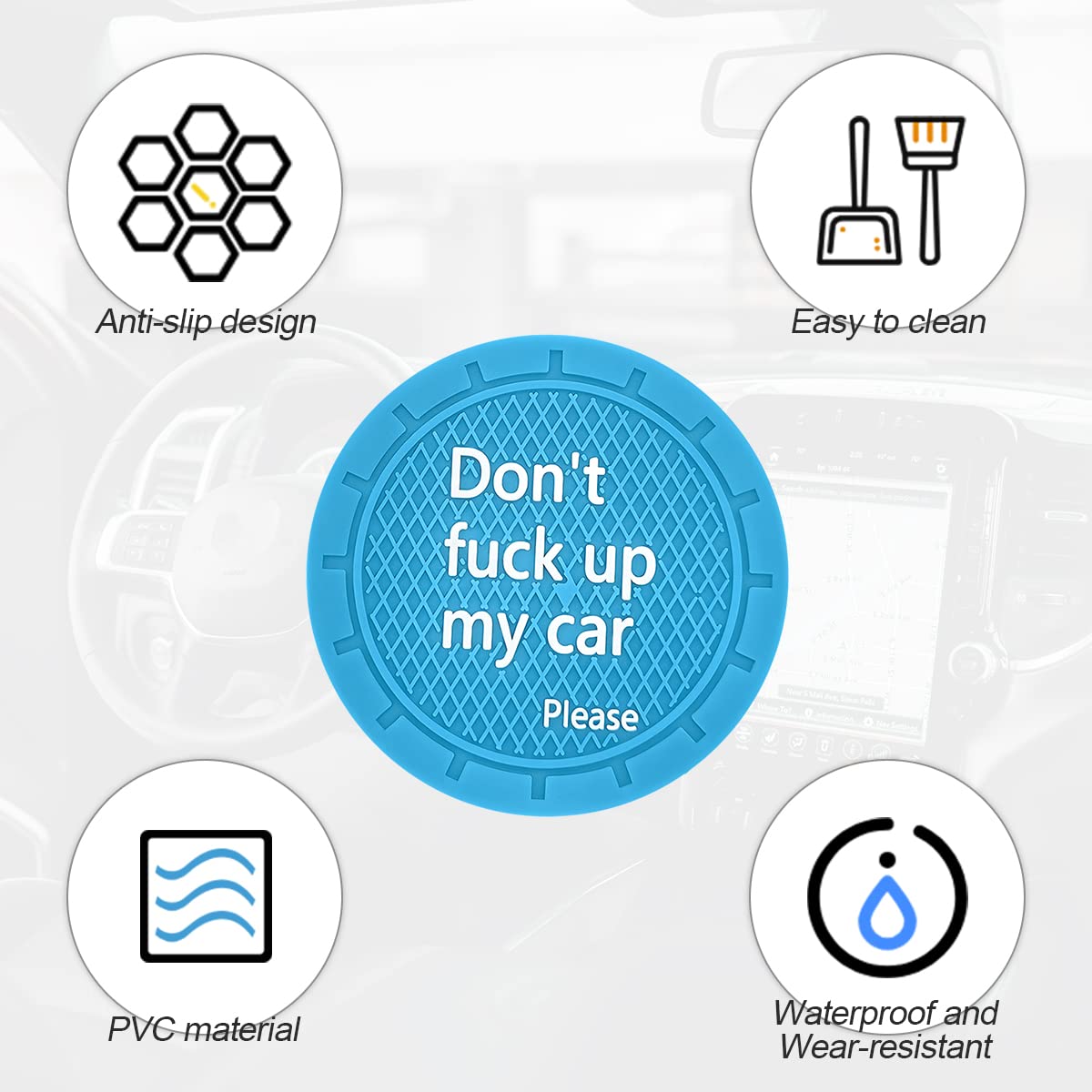 8Sanlione 2 Pack Car Cup Holder Coasters, 2.75 Inch Non-Slip Pvc Insert Cup Coaster, Anti-Scratch Auto Cup Mats For Women Men, V