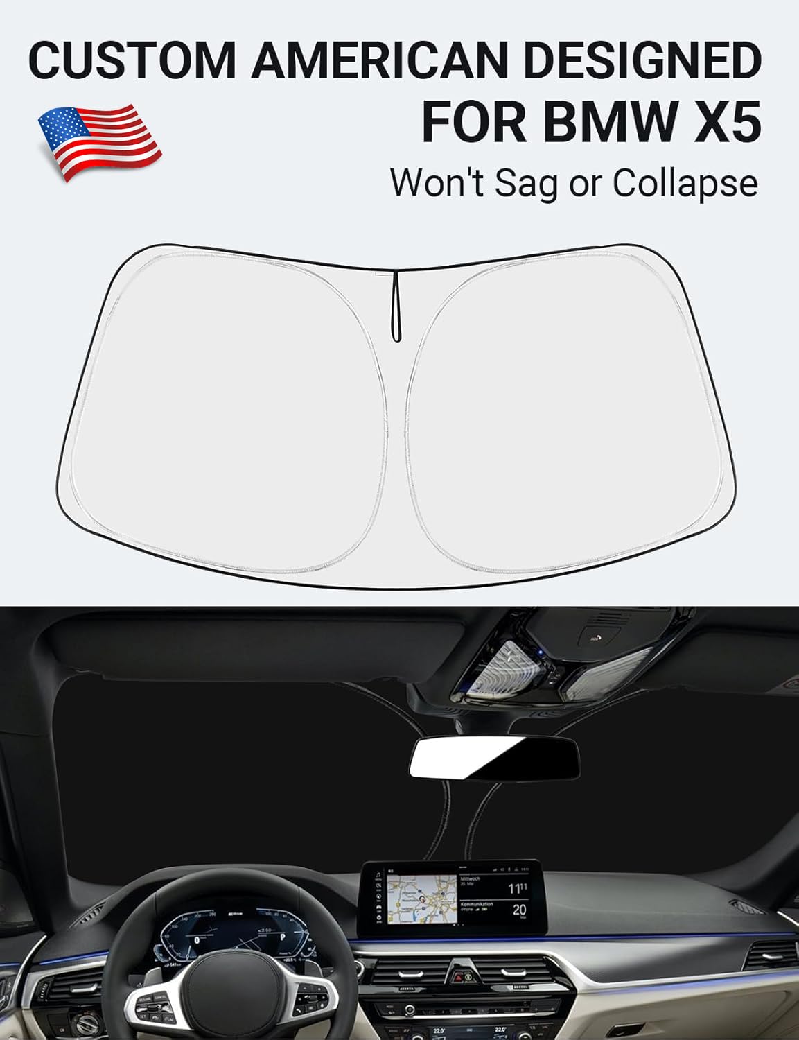 Proadsy 2025 Upgrade Windshield Sun Shade Custom Fit 2019-2024 2025 Bmw X5 M Sport Xline Suv 4-Layer Foldable Front Sunshade Pro