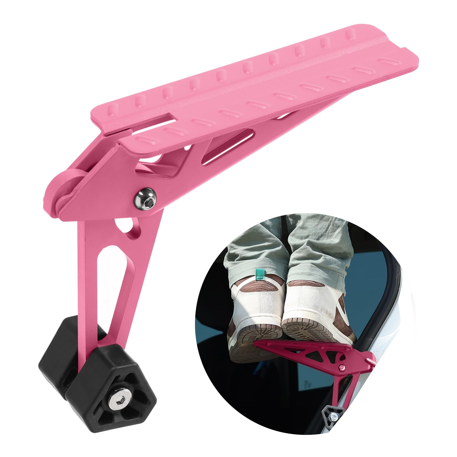 COWVIE Foldable Car Door Step Stand Pedal - Access to Vehicle's Top Roof Both Feet Stand Pedal Ladder for Most SUV Truck Pink