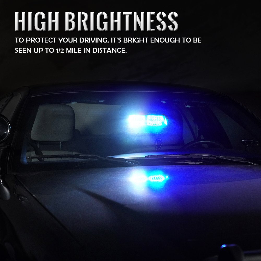 Xprite White Blue Led Emergency Dash Strobe Light, Interior Windshield Safety Warning Flashing Lights W/Suction Cups,12V Windshi