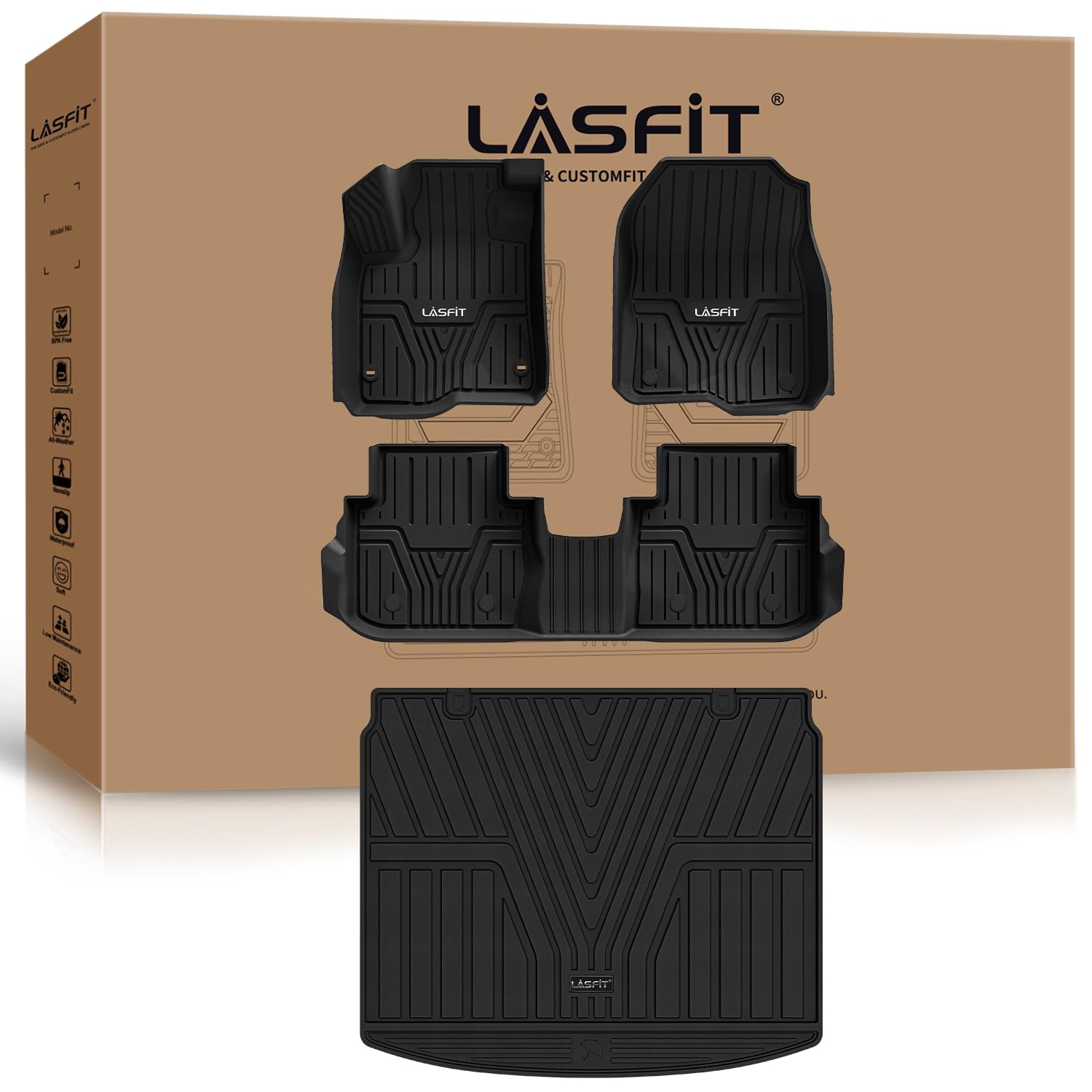 Lasfit Floor Mats And Cargo Liner For Honda Cr-V 2023 2024 2025 2026 (Include Hybrid Models), All Weather Tpe Car Trunk Mat (Upp