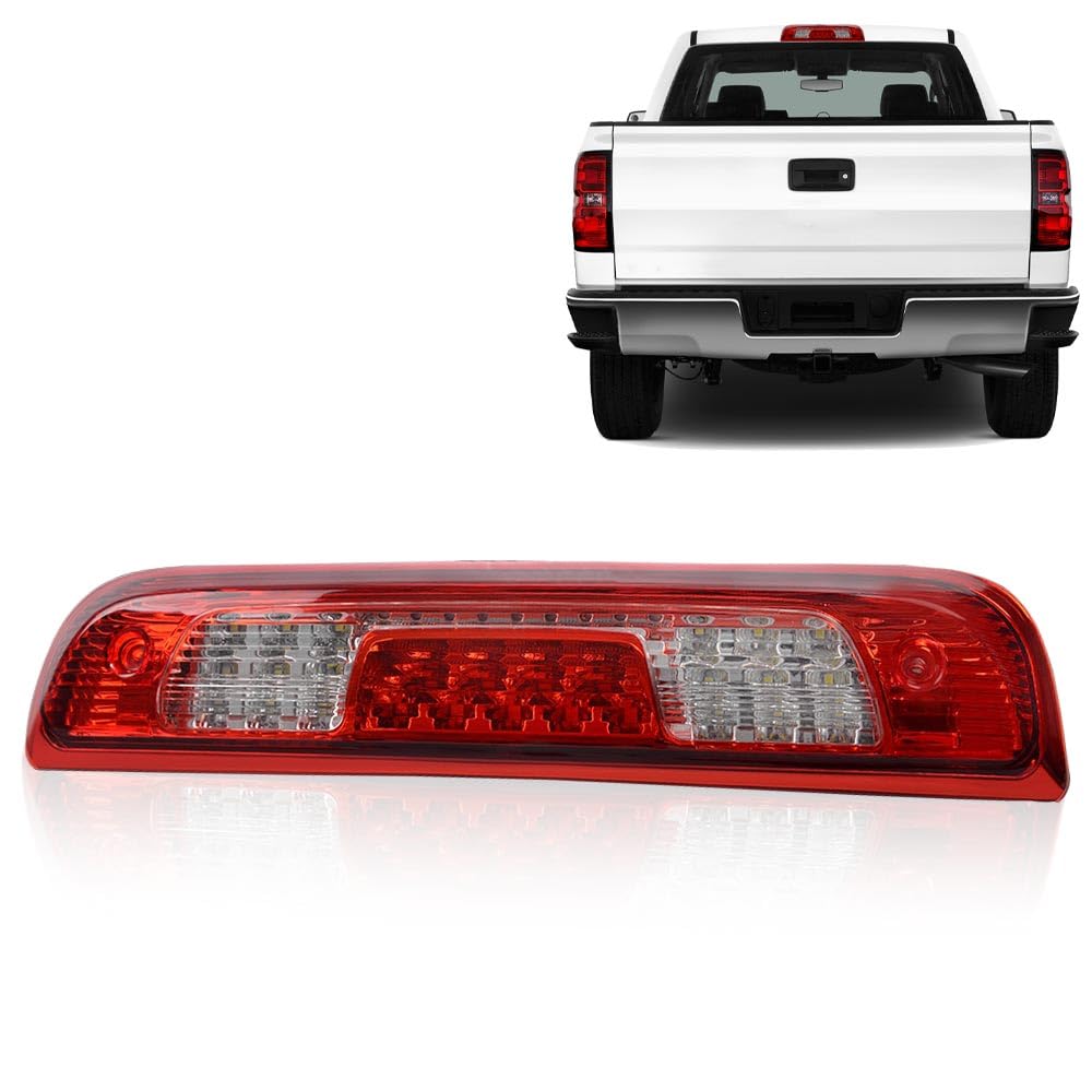Cheda Third 3D Brake Lights, Compatible With 2014-2018 Chevy Silverado Gmc Sierra, Chrome Red Lens Clear Housing Led Bar Tail Ca