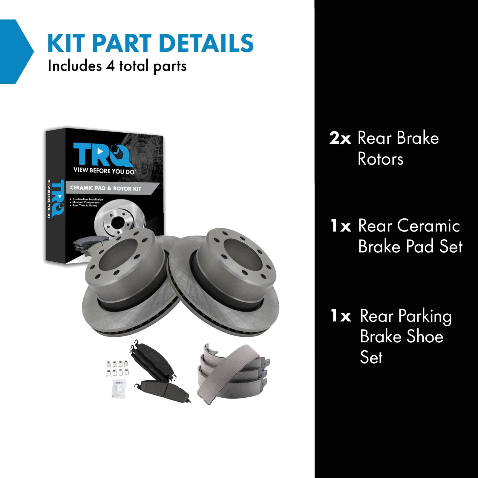 Trq Rear Brake Pad & Rotor Kit Brake Pads Brake Rotor Parking Brake Shoe Set Ceramic Compatible With 2009-2010 Dodge Ram 2500 Ra