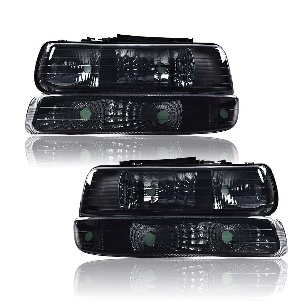 Pit66 Headlight Assembly Compatible With 99-02 Chevy Silverado 1500 2500/01-02 Silverado 1500Hd 2500Hd 3500/00-06 Tahoe Suburban