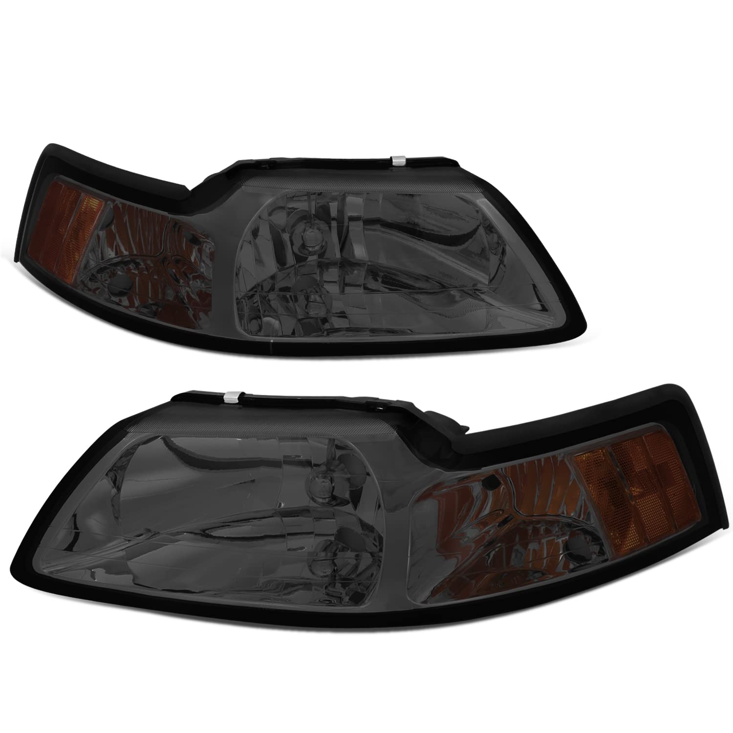 Dnamotoring Hl-Oh-Fm99-Sm-Am Amber Smoke Lens Headlights Assembly Compatible With 99-04 Mustang,Left & Right Side