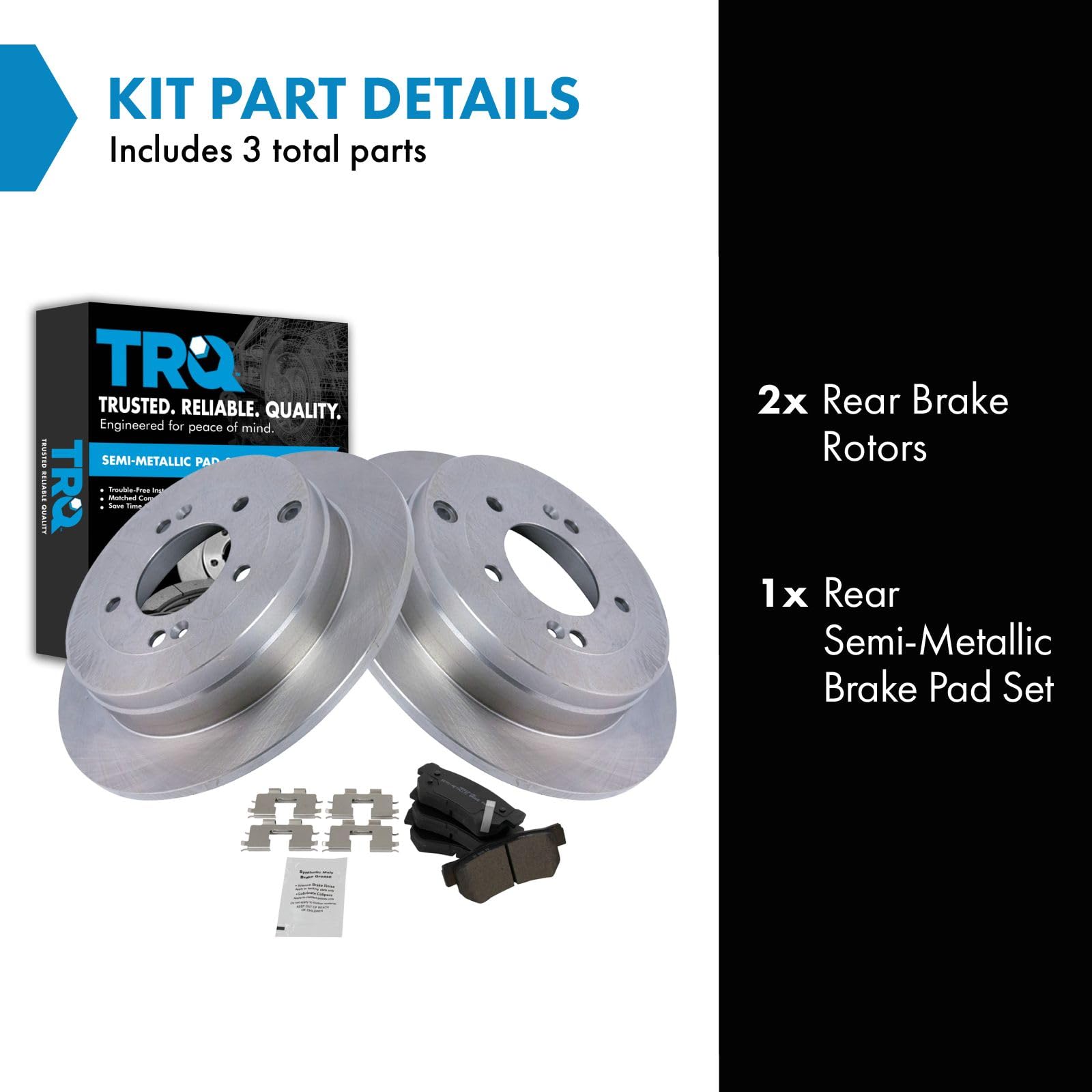 Trq Rear Brake Pad & Rotor Kit Brake Pads Brake Rotor Semi-Metallic Compatible With 2006-2009 Hyundai Azera