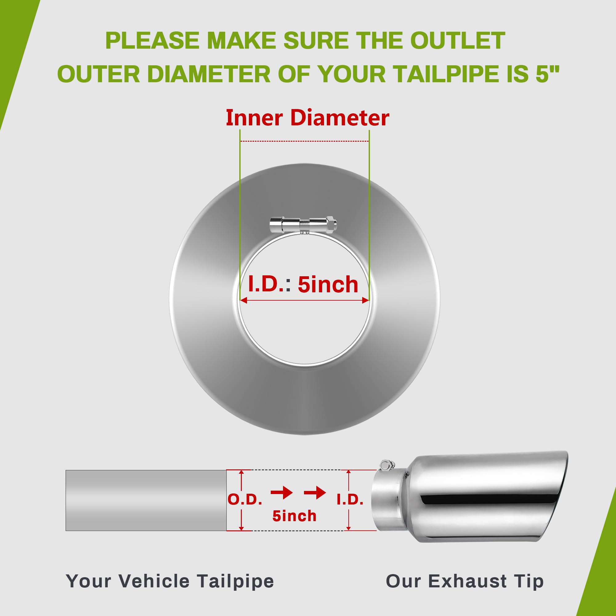 Autosaver88 5 Inch Inlet Exhaust Tip, 5'' Inlet 7'' Outlet 15'' Overall Length Chrome-Plated Finish Stainless Steel Exhaust Tail