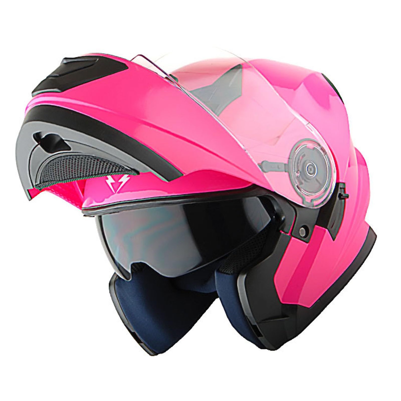 1Storm New Motorcycle Bike Modular Full Face Helmet Dual Visor Sun Shield With Rechargeable Led Tail Light: Glossy Pink