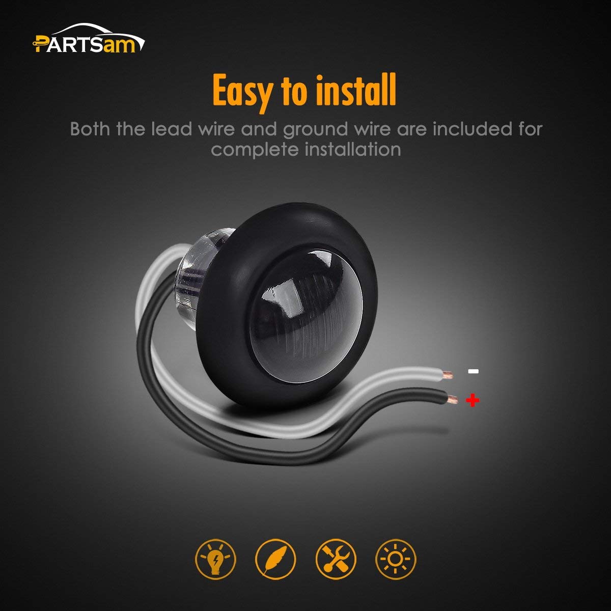 Partsam 20Pack 3/4'' Inch Smoke Lens Amber Led Round Clearance Lights Side Marker Identification Light Turn Signal Grill Light F