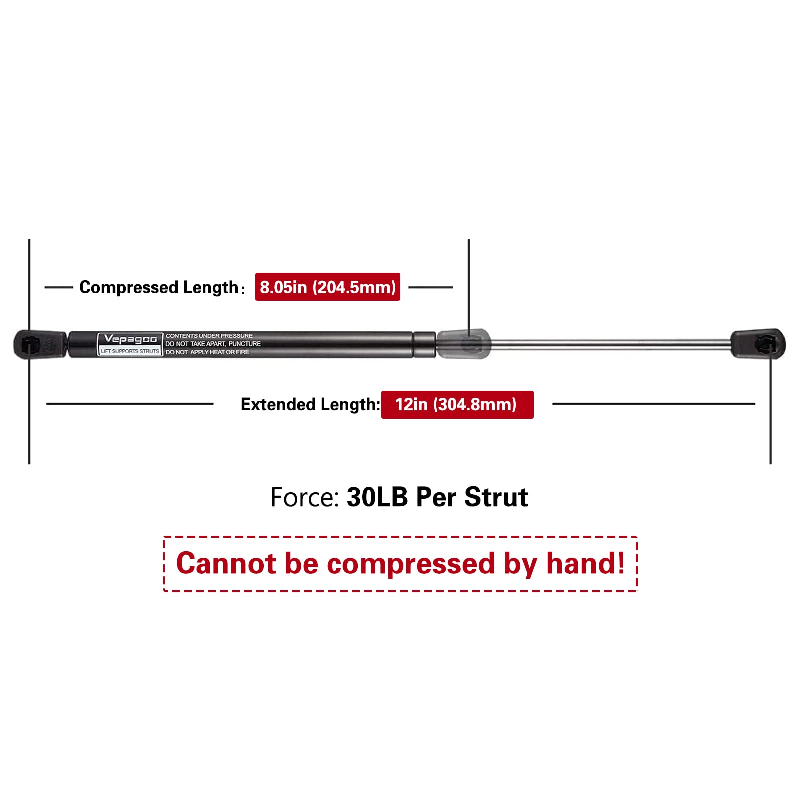 Vepagoo 4420 12 Inch 30 Lb/133N Gas Shocks Struts Spring For Camper Shell Topper Window, Truck Canopy Cap Cover Pickup Tool Box, Set Of 2
