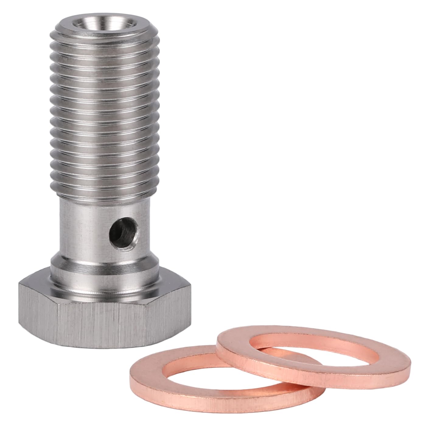 Podavelle 3An 3/8 X 24 Unf Stainless Steel Single Banjo Bolt Brake Fitting Adapter 25Mm Long With Copper Washers