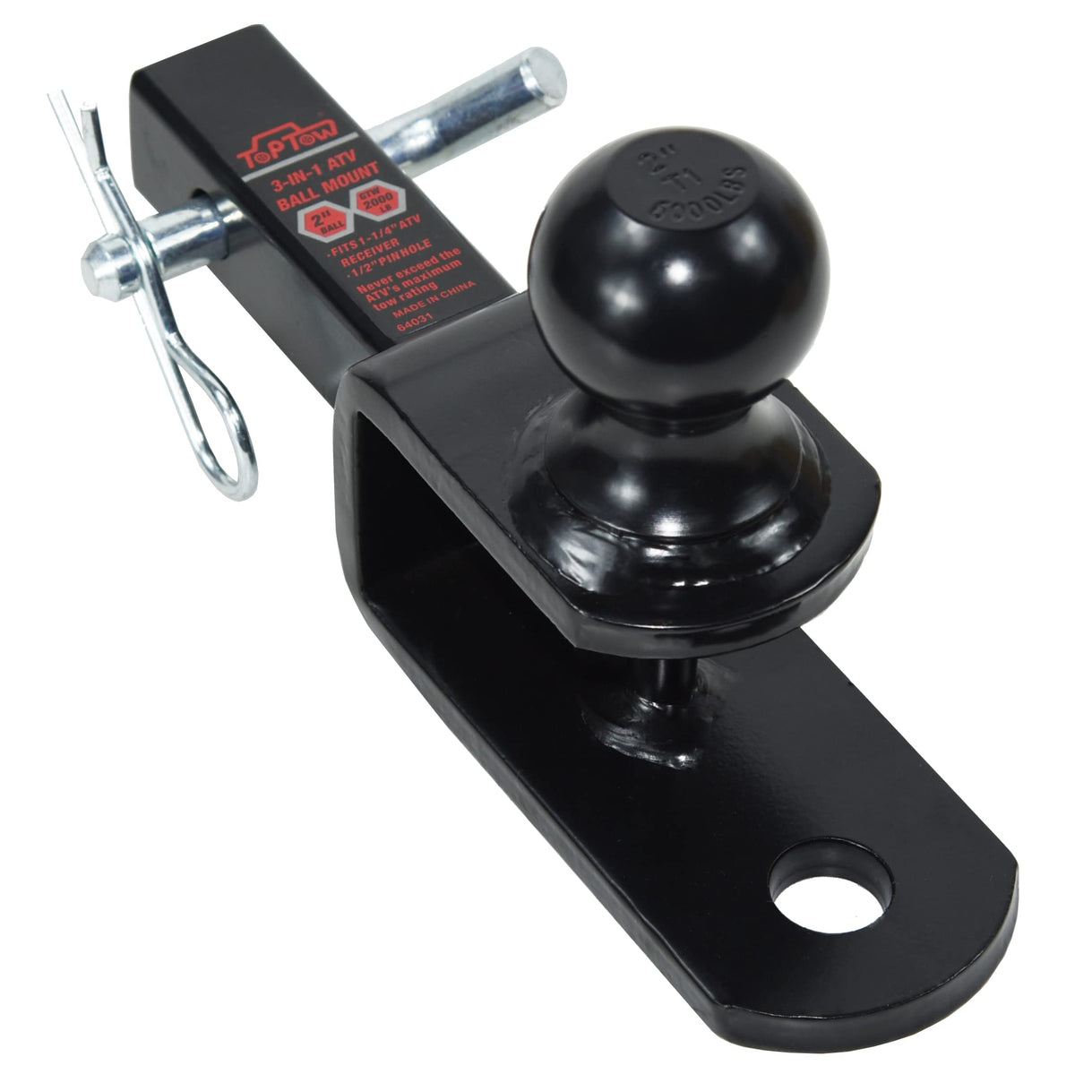 Toptow Atv/Utv Trailer Hitch Towing Ball Mounts , 2-Inch Ball, Clevis Pin , Fits 1 1/4-Inch Receiver