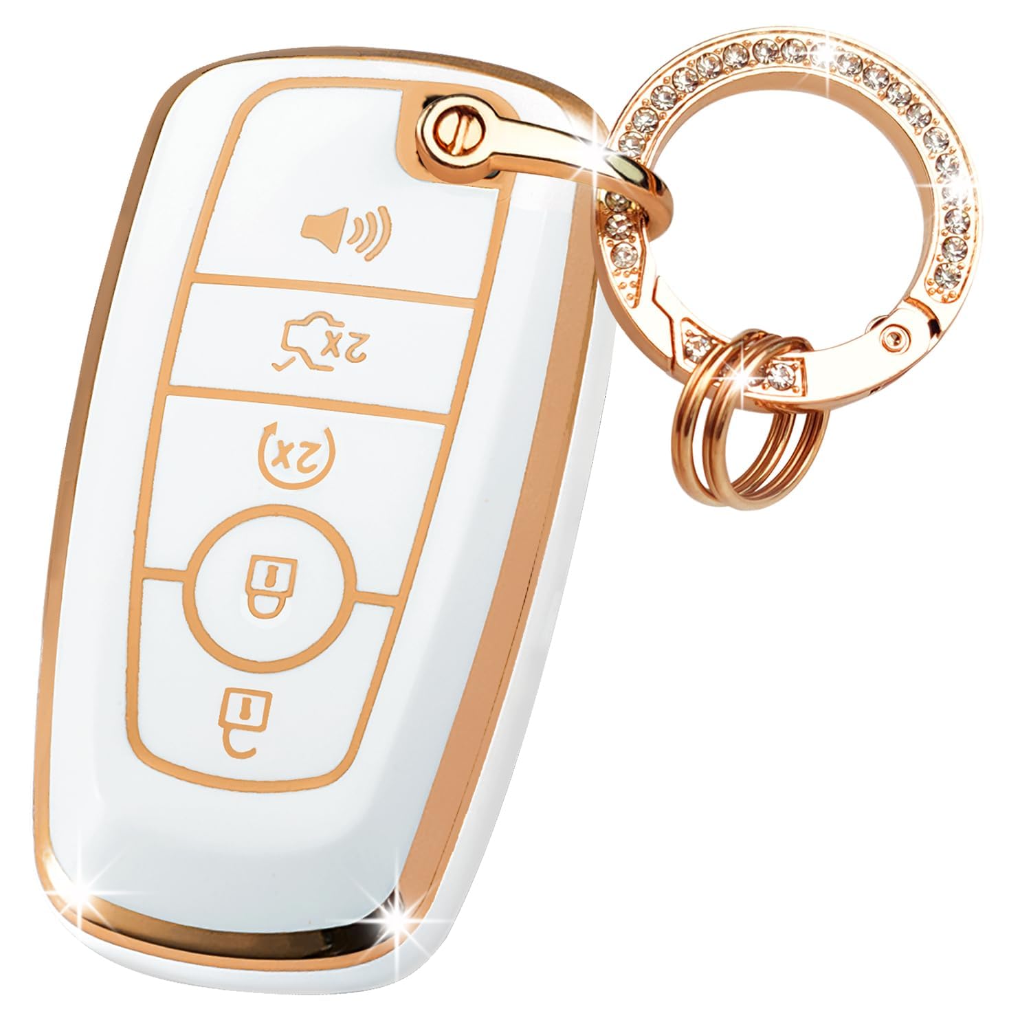 OLLEN Key Fob Cover with Bling Ring, Fit for Ford Fusion Escape Expedition Explorer Edge Maverick Mustang Ranger F150 F250 F350 