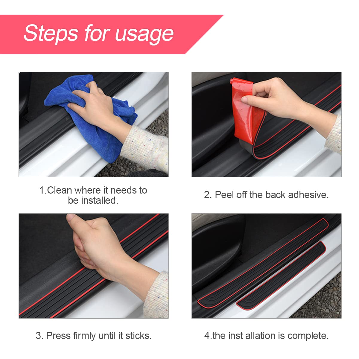 4Pcs Car Door Sill Plate Protectors, Auto Door Entry Guards Sill Scuff Cover Panel Step Protector, Pvc Rubber Anti-Scratch Front Rear Door Pedal, Car Accessories For Most Vehicles (Red/Sport)