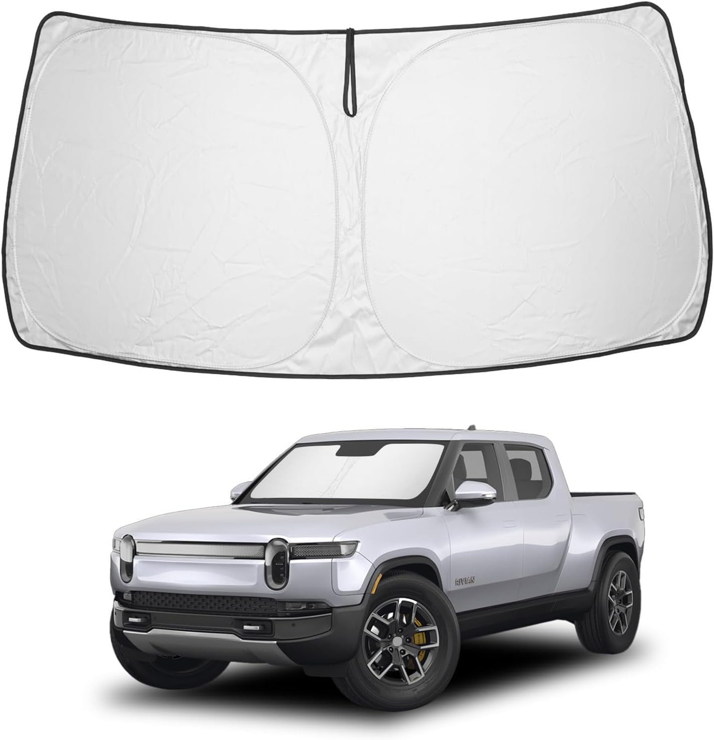Proadsy 2025 Upgrade Windshield Sun Shade Custom Fit Rivian R1T 2022-2024 2025 4-Layer Foldable Front Sunshade Protector Sun Vis