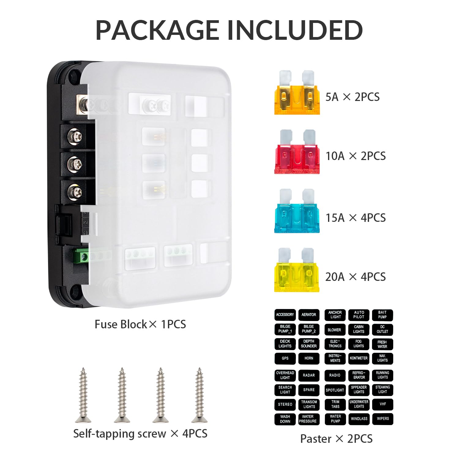 Wupp 12V Fuse Block With Relay, Automotive 6 Circuits Fuse And Relay Box With Acc Interface, Universal Fuse Block And Relay Kit For Cars Trucks Marine Boat