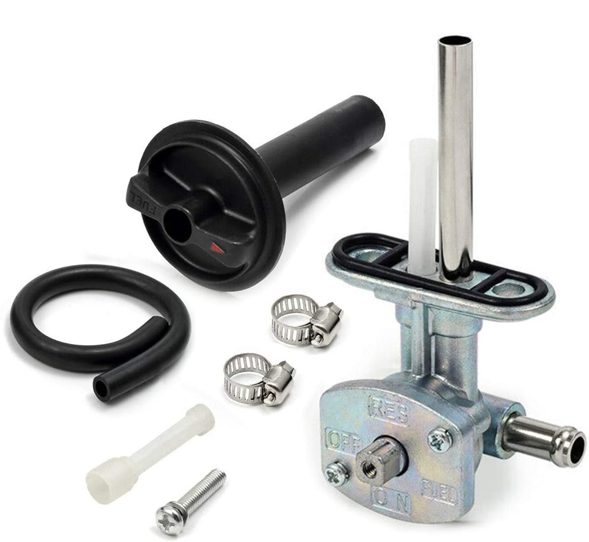 5Km-24500-10-00, Fuel Tank Petcock Switch Valve For Yamaha Grizzly Yfm350 Yfm660, With 1Pcs Fuel Valve Petcock Lever And Fuel Lines, 2Pcs Adjustable Screws